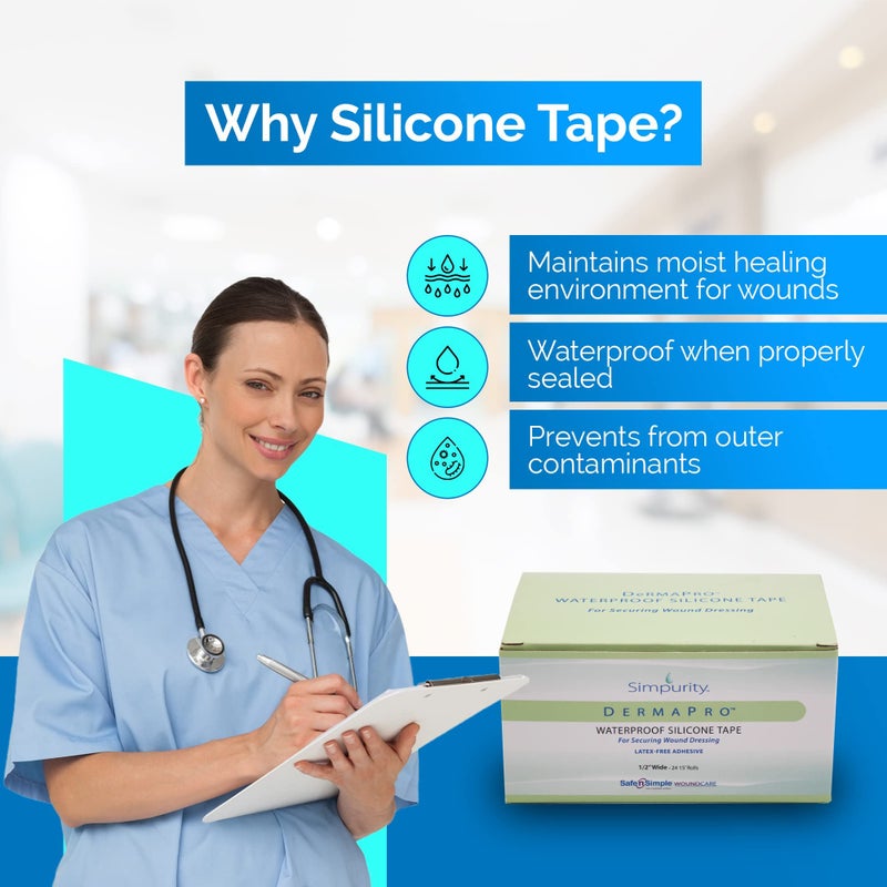 Safe n Simple Simpurity DermaPro Silicone Tape Waterproof -2"x15' Individual Pack of 6- Latex Free Tape Medical for Securing Wound Dressing - Silicone Wound Healing Tape for Sensitive Skin Waterproof - Image 4